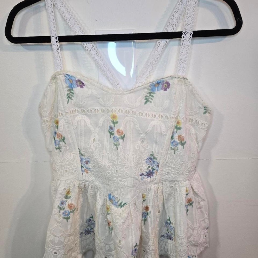 Illa Illa Embroidered Lace Babydoll Top Floral Cottagecore Fairycore Size M